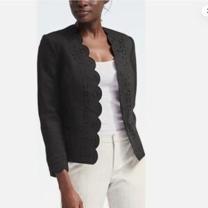Banana Republic Scalloped Laser Cut Open Front Blazer Jacket SZ 2 in Black